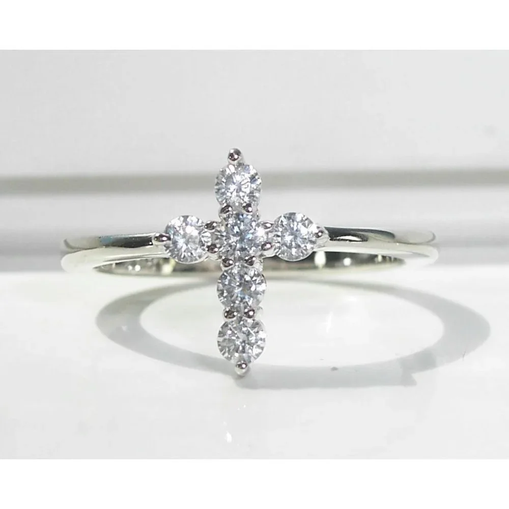 925 STERLING SILVER Dainty Cross Cubic Zirconia Ring - Picture 2 of 16